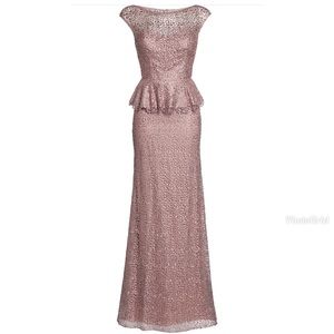 Embellished Lace Peplum Gown Size 10 Mauve